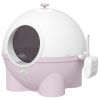 PawHut Hooded Cat Litter Box, Large Kitty Litter Pan with Lid, Scoop, Leaking Sand Pedal, Top Handle, Light Pink - multicolor
