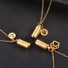 Stainless Steel Small Cylinder Plated Gold Silver Pet Urn Memorial Necklace - Gold LOVE