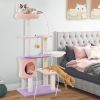 Multi-level Cat Tower with Sisal Covered Scratching Posts - Purplish Pink