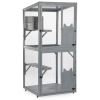Outdoor Cat Catio on Wheels, Cat Cage with Platforms and Condo, Sunlight Roof, Patio Cat Enclosure, Gray - As Pic