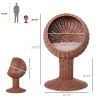 Elevated Cat Bed with Rotatable Egg Chair Pod, Cat Basket Bed with Thick Cushion, Natural Mat Grass Woven Kitty House, Brown - Brown
