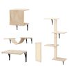 5 Pcs Wall Mounted Cat Climber Set;  Floating Cat Shelves and Perches;  Cat Activity Tree with Scratching Posts;  Modern Cat Furniture - Beige