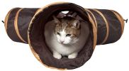 Pet Life 3-Way Kitting-Go-Seek Interactive Collapsible Passage Kitty Cat Tunnel - Brown/Dark Brown
