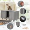 2-Door Cat Litter Box Enclosure with Winding Entry and Scratching Board - Oak