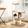 46 Inch Wooden Cat Activity Tree with Platform and Cushions - Gray