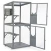 Outdoor Cat Catio on Wheels, Cat Cage with Platforms and Condo, Sunlight Roof, Patio Cat Enclosure, Gray - As Pic