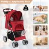 Folding Pet Stroller with Adjustable Canopy for Outdoor - Red - pets supplies