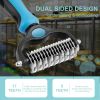 Pet Grooming Brush and Metal Comb Combo, Cat Brush Dog Brush for Shedding - red