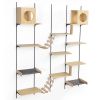 Wall-mounted Wood Cat Tree with Cat Condos, Jumping Platforms, Cat Bridges, Cat Perches and Scratching Posts, Natural Wood - As Picture