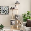 6-Tier Wooden Cat Tree with 2 Removeable Condos Platforms and Perch - Gray