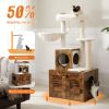 Cat Tree with Litter Box Enclosure, 50" Modern Cat Tree for Large/Fat Cats with Cat Condo, Wooden Cat Furniture with Large Hammock and Top Perch, Comp