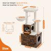 Cat Tree with Litter Box Enclosure, 50" Modern Cat Tree for Large/Fat Cats with Cat Condo, Wooden Cat Furniture with Large Hammock and Top Perch, Comp
