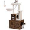 Cat Tree with Litter Box Enclosure, 50" Modern Cat Tree for Large/Fat Cats with Cat Condo, Wooden Cat Furniture with Large Hammock and Top Perch, Comp