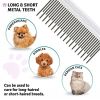 Pet Comb with Long & Short Stainless Steel Teeth for Removing Matted Fur; Knots & Tangles ‚Äì Detangler Tool Accessories for Safe & Gentle DIY Dog & C