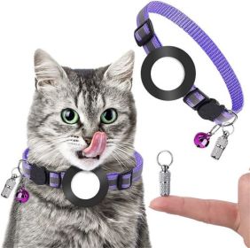 Loss Preventive Pet Pendant Collar With Bell Suitable for Apple Airtag (Color: Purple)