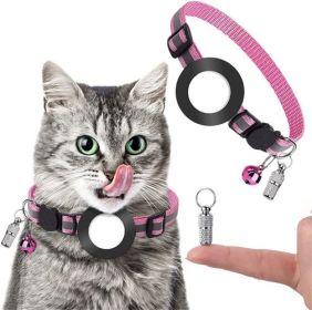 Loss Preventive Pet Pendant Collar With Bell Suitable for Apple Airtag (Color: Pink)